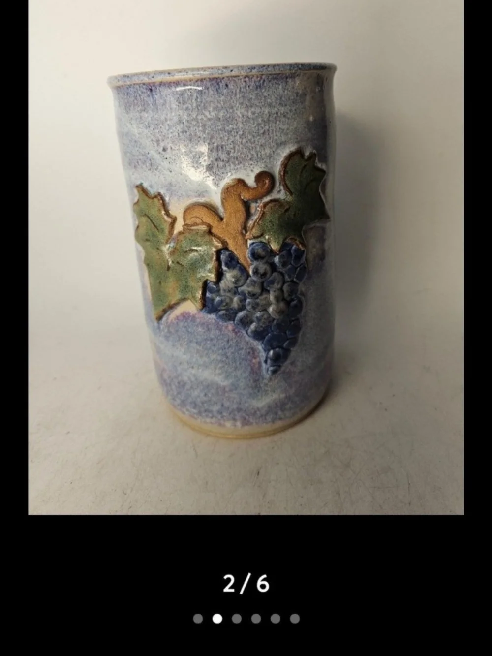 Blue Ceramic Grape Motif Vase, From Sonoma County, Al Podesto